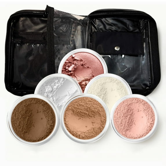 XXL KIT w/COSMETIC CASE (EBONY) Full Size Mineral Makeup Set Bare Face Foundation Powder Full Cover