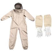 XXL Khaki Beekeeping Suit with Gloves, Full Body Protective Gear for Men, Thickened Beekeeper Apparel, Integrated Bee Protecting Outfit with Hand Coverings