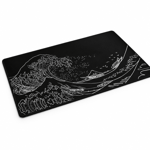 XXL Large Black Wave Gaming Mouse Pad Desk Protector, 35.4L x 15.7W inches
