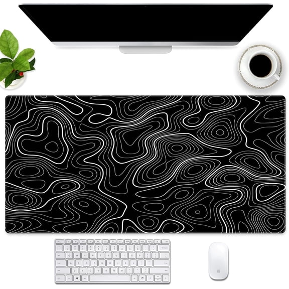 XXL Large Gaming Desk Mat Abstract Topographic map Mouse Pad with Stitched Edges, 31.5 x 15.7 inch Extended Full Desk Keyboard and Mouse Pad Anti-Slip Computer Laptop Desk Pad