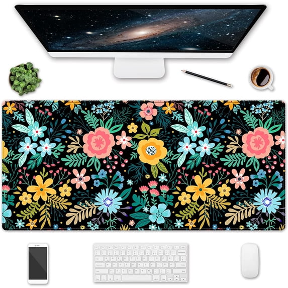 XXL Large Gaming Mouse Pad & Desk Protector (35.5"x15.8") with Non-Slip Base, Waterproof Surface | XXL Mouse Pad with Stitched Edges for Office Work, Gaming, Home Desk - Blooming Floral