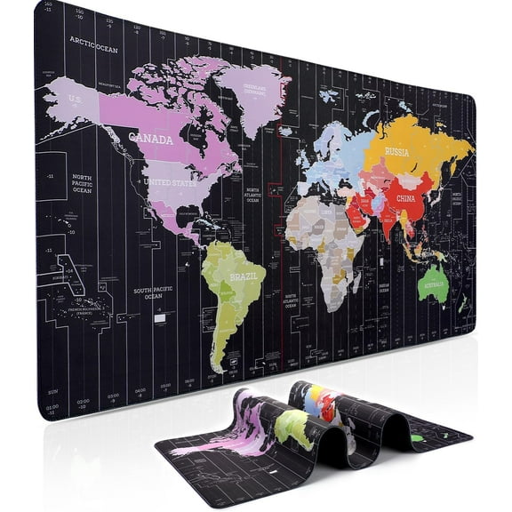 XXL Large Gaming Mouse Pad - World Map Big Mouse Pad 35.4" x 15.7" Extended Desk Mat with Stitched Edges, Non-Slip Base Water Resist Keyboard Pad, Large Mouse Pad for Gamer, Office, Home