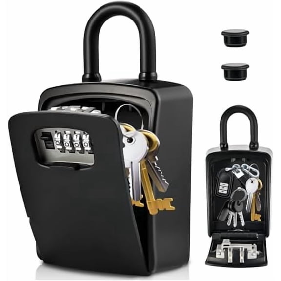 XXL Large Key Lock Box, 5.5x4.1x2.1 Waterproof Kirsite Combination Lockbox for Keys Outdoor, Portable Key Lock Box Wall Mount with Code (1 Pack, Black)$$Office