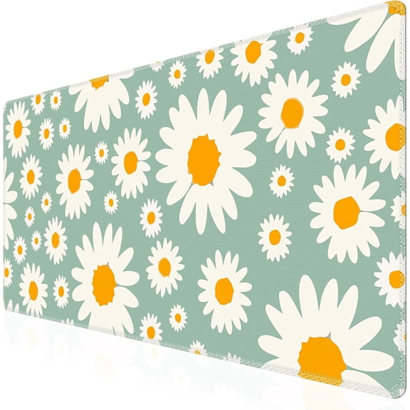 XXL Large Mouse Pad for Desk, Anti-Slip Big Mousepad with Stitched Edges, Keyboard Mat for Work, Gaming (Daisy)