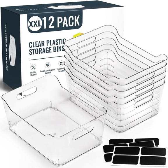 XXL Large Plastic Storage Bins 12 Pack Home Kitchen Organization