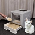 thumbnail image 1 of XXL Large Space Foldable Cat Litter Box with Front Entry & Top Exit with Tray, 1 of 7
