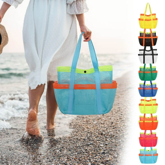 XXL Mesh Beach Bag with Multiple Pockets - Large Capacity Waterproof Swimming Pool Tote - Quick Dry Portable Beach Storage Bag with Wide Straps for Family Vacation, Beach Toys, Towels & Swimwear