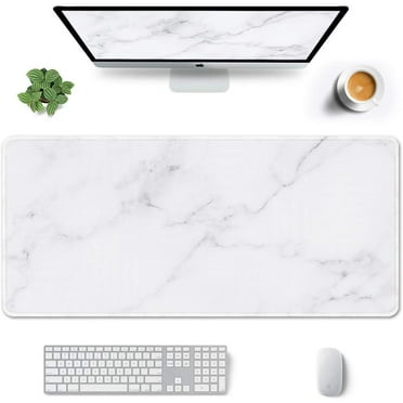 XXL Modern Marble Gaming Mouse Pad 35.4x15.7in Thick Rubber Base Large Full Desk Pad for Laptop & Computer Stitched Edges Ideal for Home & Office