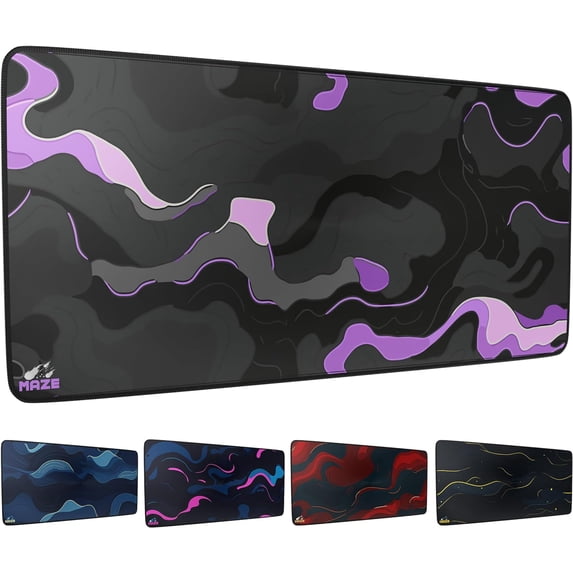 XXL Mouse Pad/Mat | (35.5''x15.8''x0.12'') Light Series Mousepad for Maximum Speed (Waterproof) Desk Pad | Black Gray and Purple Colors, Marble Topographic x Galaxy Style (Armatic - BP)
