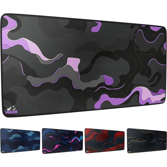 XXL Mouse Pad/Mat | (35.5''x15.8''x0.12'') Light Series Mousepad for Maximum Speed (Waterproof) Desk Pad | Black Gray and Purple Colors, Marble Topographic x Galaxy Style (Armatic - BP)