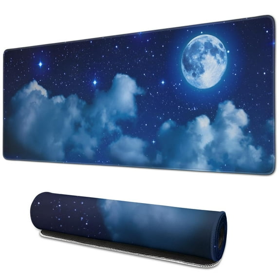 XXL Mouse Pad with Romantic Moonlit Sea Design: Non-Slip, Stitched Edges, Extended Desk Pad for Keyboards & Computers, Large Size 31.5x11.8 Inch, Enhance Your Gaming Performance