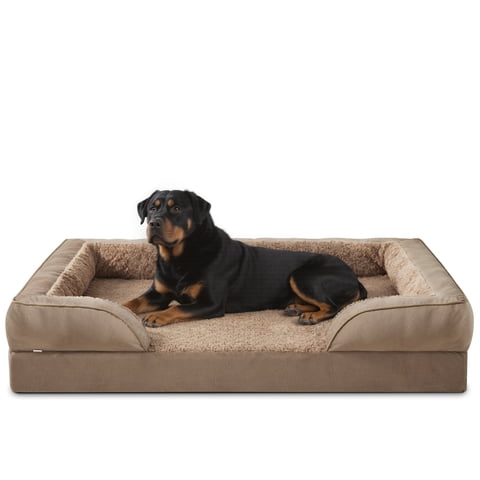 XXL Orthopedic Dog Bed with Headrest, Waterproof Dog Couch Bed with Removable Washable Cover, Dog Sofa Bed, Egg-crate Foam, Waterproof Lining, Nonskid Bottom, Brown, 48in