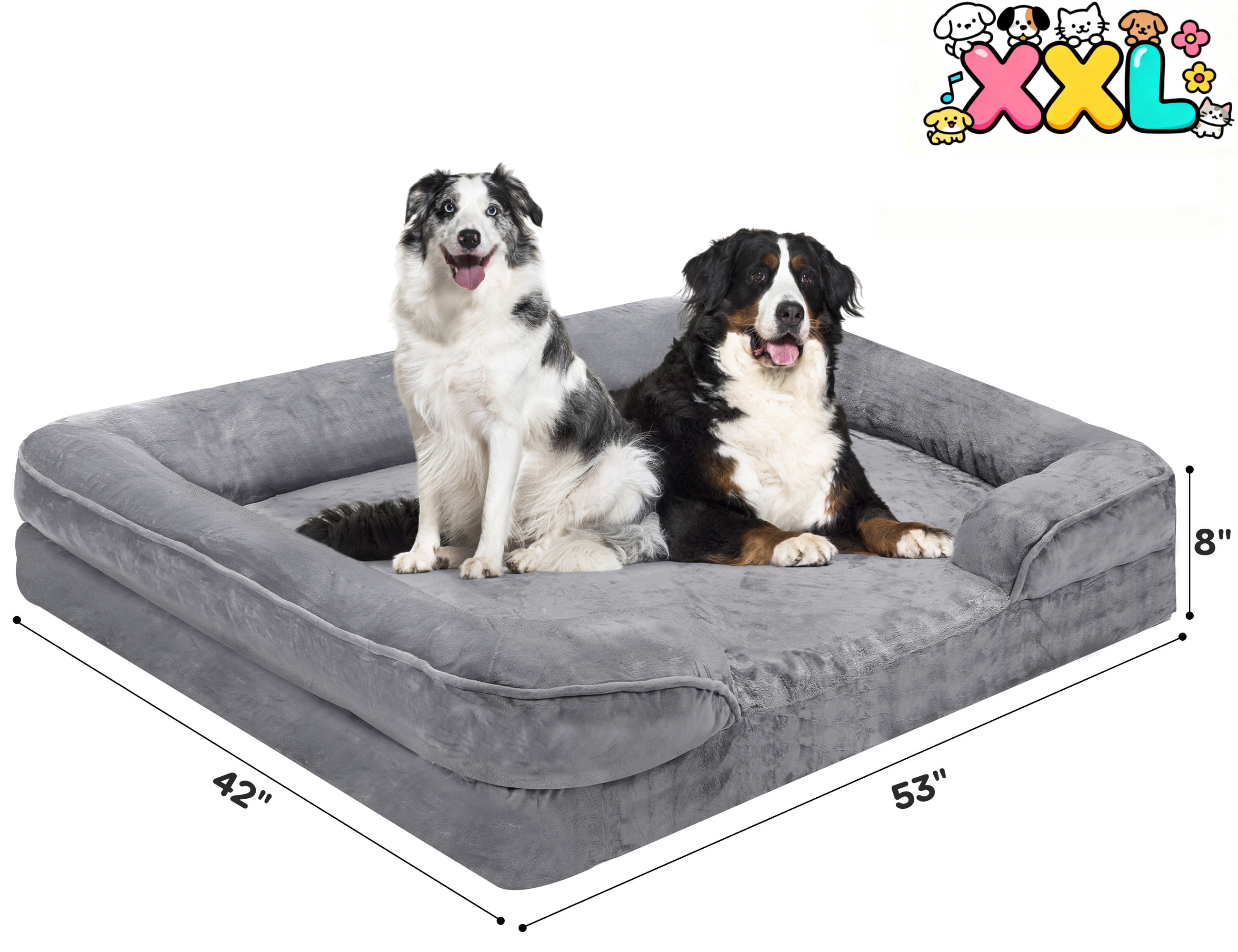 XXL Orthopedic Dog Bed for Extra Large Dogs - Waterproof Memory Foam, Egg Crate Support, Non-Slip Bottom & Removable Washable Cover, 53" x 42" x 8"