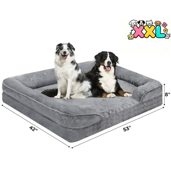 XXL Orthopedic Dog Bed for Extra Large Dogs - Waterproof Memory Foam, Egg Crate Support, Non-Slip Bottom & Removable Washable Cover, 53" x 42" x 8"