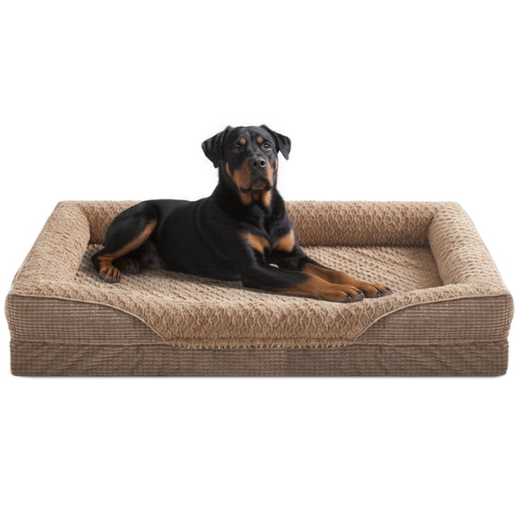 XXL Orthopedic Dog Beds for Extra Large Dogs, Washable Egg-crate Memory Foam Dog Couch Bed with Removable Cover, Waterproof Lining and Nonskid Bottom, Brown, 48in