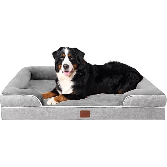 XXL Orthopedic Memory Foam Dog Bed with 3-Side Bolsters, Waterproof Egg-Crate Foam Pet Couch Bed, Non Slip Base Removable Washable Fleece Cover for Large Dogs