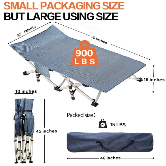 XXL Oversized 32" Extra Wide Camping Cot with Comfortable Mattress - Heavy Duty Folding Bed w/Carry Bag, Sturdy Steel Frame - Must-Have for Adults Home, Office, Outdoor Travel & Camping Adventures