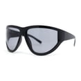 thumbnail image 1 of XXL Oversized Trendy Modified Curved Wrap Around Sport Plastic Sunglasses All Black, 1 of 4