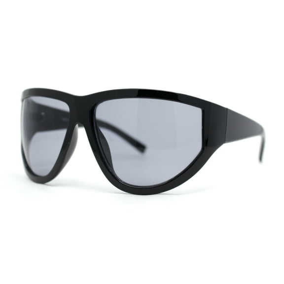 XXL Oversized Trendy Modified Curved Wrap Around Sport Plastic Sunglasses All Black
