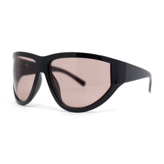 XXL Oversized Trendy Modified Curved Wrap Around Sport Plastic Sunglasses Black - Brown