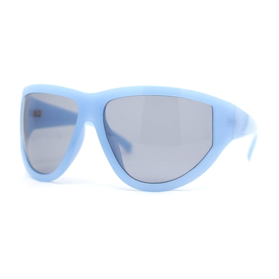 XXL Oversized Trendy Modified Curved Wrap Around Sport Plastic Sunglasses Blue - Black