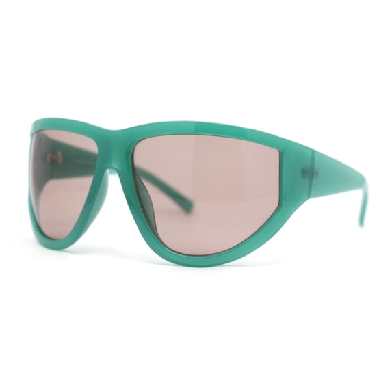 XXL Oversized Trendy Modified Curved Wrap Around Sport Plastic Sunglasses Green - Brown