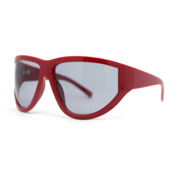 XXL Oversized Trendy Modified Curved Wrap Around Sport Plastic Sunglasses Red - Black
