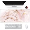 thumbnail image 1 of XXL Pink Marble Extended Gaming Mouse Pad - Large Keyboard Mat, Non-Slip Rubber Base, Stitched Edges, Ideal for Work, Game, Office, Home, 35.1x15.7 Inch, 1 of 6