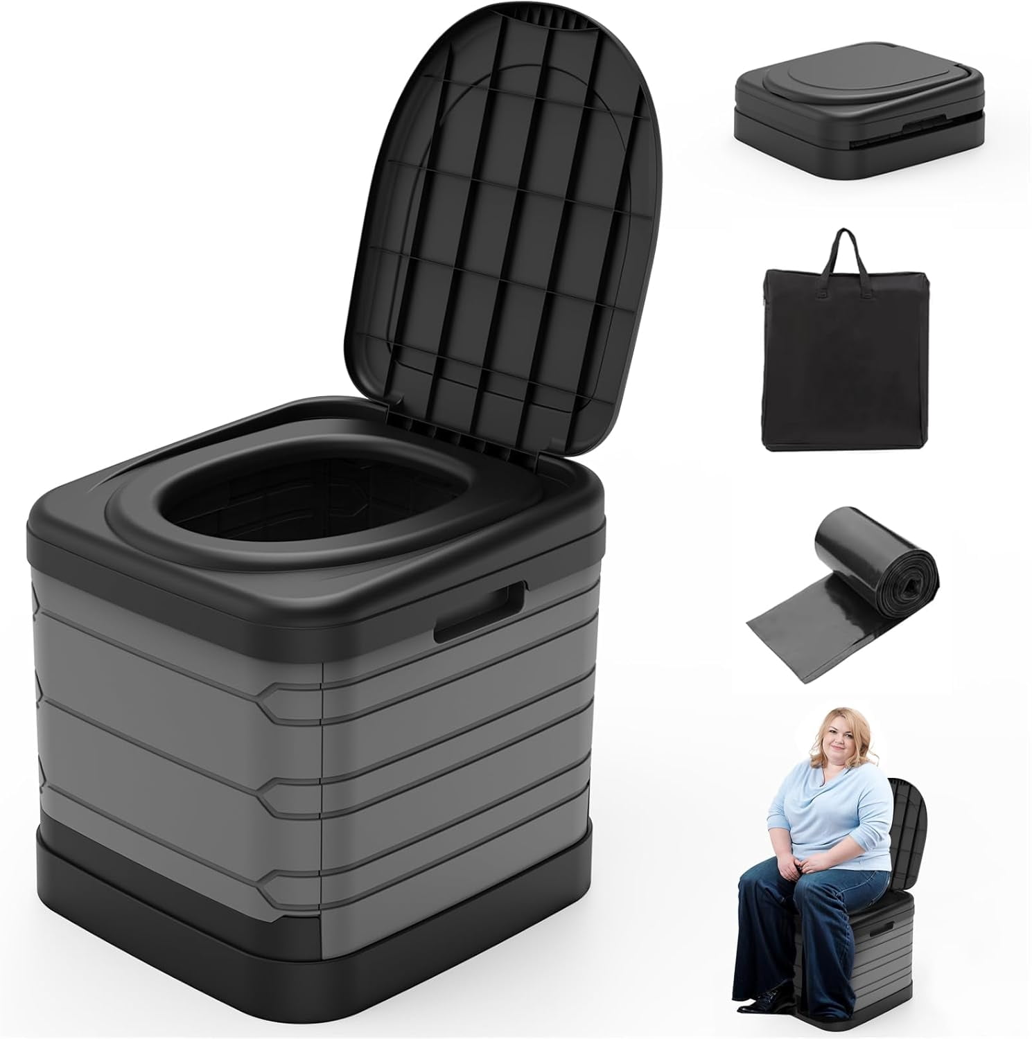 XXL Portable Toilet for Adults, Upgraded Camping Toilets Collapsible ...