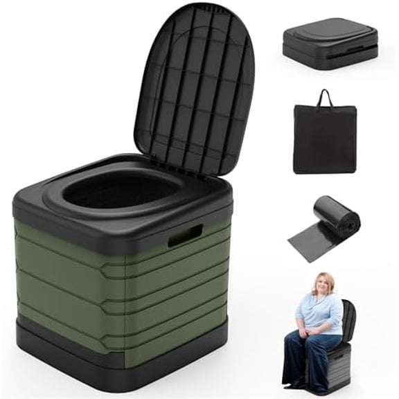 XXL Portable Toilet for Adults, Upgraded Camping Toilets Collapsible Toilet Extra Large 16.7-inch High Porta Potty for Camping Outdoor Activities and Travel, 18.1‘’*16.7''*16.7''