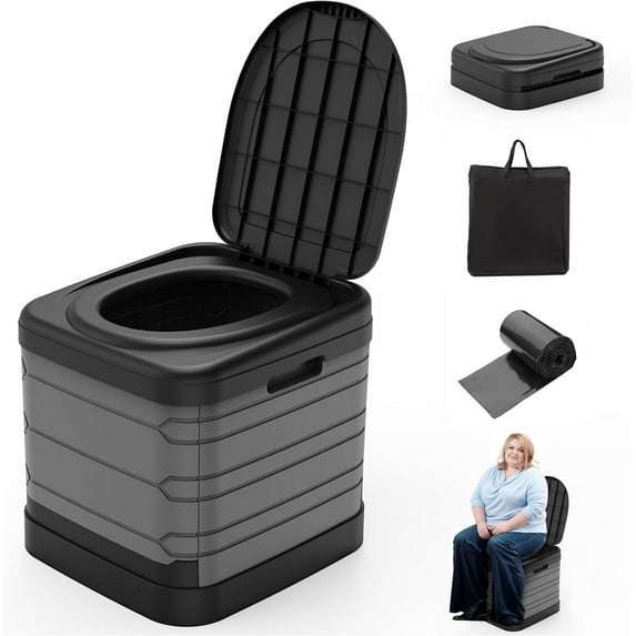 XXL Portable Toilet for Adults, Upgraded Camping Toilets Collapsible Toilet Extra Large 16.7-inch High Porta Potty for Camping Outdoor Activities and Travel, 18.1‘’*16.7''*16.7''