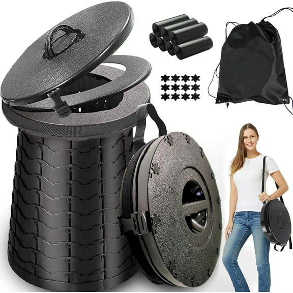 XXL Portable Toilet for Camping,880lbs Capacity,19.7" H Adjustable Portable Toilet with 7 Garbage Bags,Porta Potty for Adults,Collapsible Luggable Loo for Camping/Travel/Hiking/Car