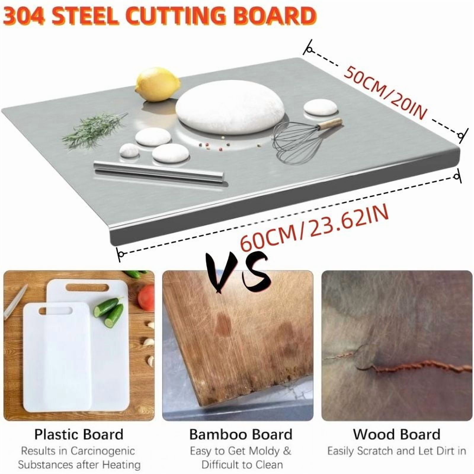 XXL Stainless Steel Anti-Slip Cutting Board Mildew-Proof Wear-Resistant Food-Safe Chopping Board for Dough/Bread/Meat Prep Space-Saving Vertical Storage & Sealable Lid for Kitchen Countertop