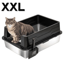 XXL Stainless Steel Cat Litter Box with High Side, Leak-Proof Design, Great for Maine Coons & Big Cats Family
