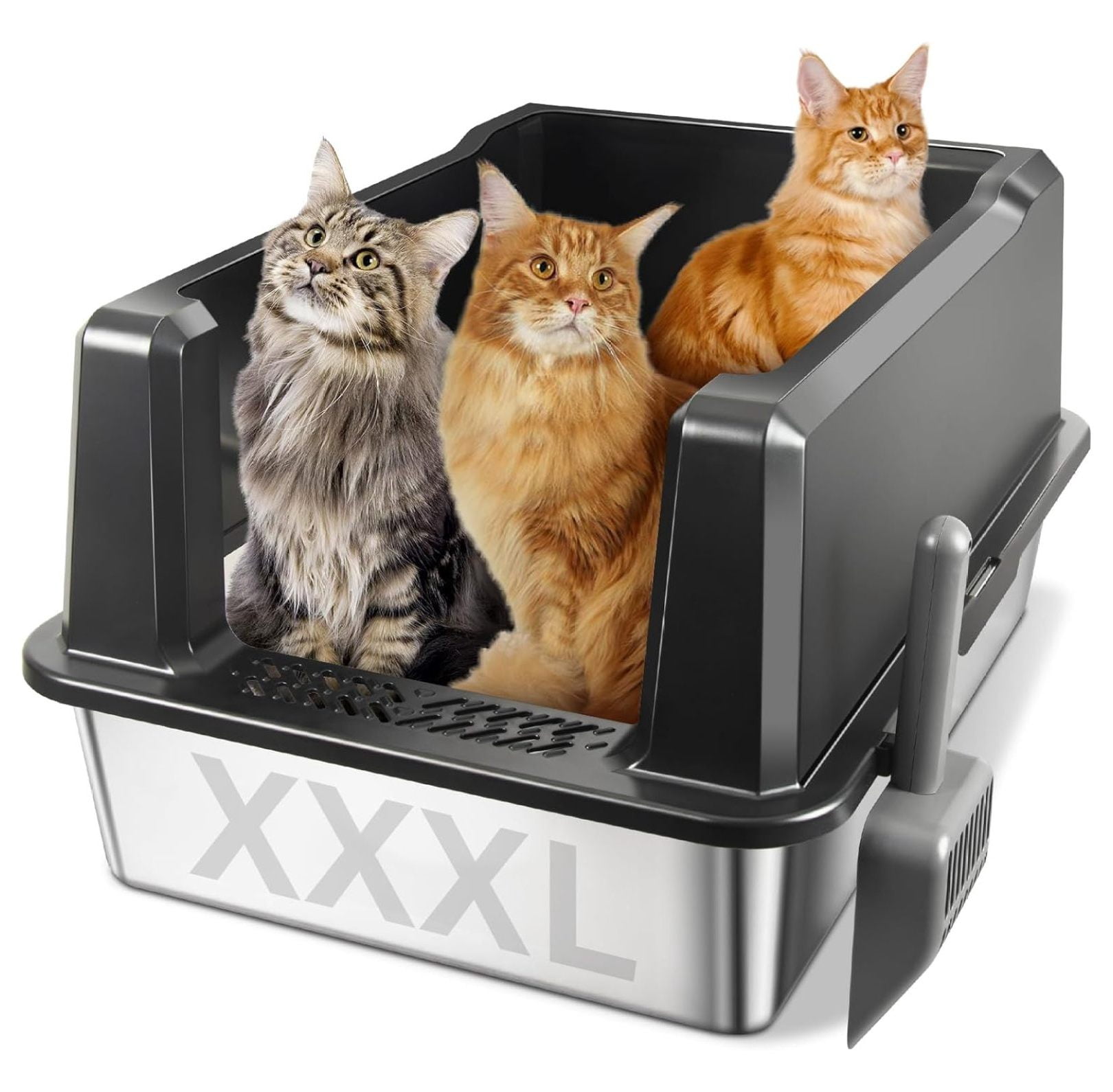 XXL Stainless Steel Litter Box 28Lx20Wx14H | 8 Inch Deep, High Sides For Big Cats, Maine Coon, Multi-Cat, Odor Resistant, Easy Clean