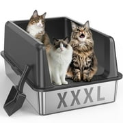 Jumbo Stainless Steel Litter Box, High Sided Metal Cat Litter Box for Large Cats & Multiple Cats, Odor Control, Anti-Leak & Easy Clean
