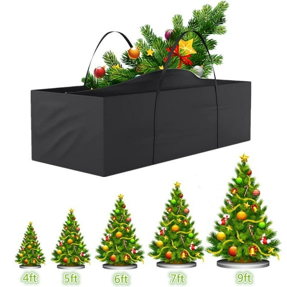 XXL Waterproof Christmas Tree Storage Bag - Fits Up to 9 ft Tall Artificial Disassembled Trees, Durable Handles & Sleek Dual Zipper, Black Holiday Moving Bags - Aousthop Tearproof 600D Oxford