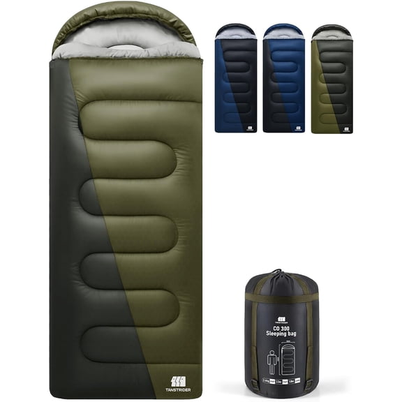 XXL Winter Sleeping Bag for Adults and Kids, 4-Season Cold Weather Camping Bag with Compression Sack, Polyester, Green, 5.3 lb (4150 F)