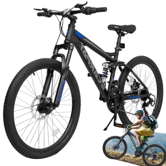 XXLYY 24 Inch Full Suspension Mountain Bike – 21-Speed Grip Shifters, High Carbon Steel Frame, Dual Disc Brakes, All-Terrain Tires – Unisex for Adults, Men & Women – Ideal for Trail & Outdoor Riding
