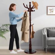XXLYY 75" Wooden Coat Rack Freestanding - Adjustable Hall Tree Stand with 14 Hooks & stable Base, Heavy Duty Coat Hanger for Entryway, Bedroom, Living Room, office