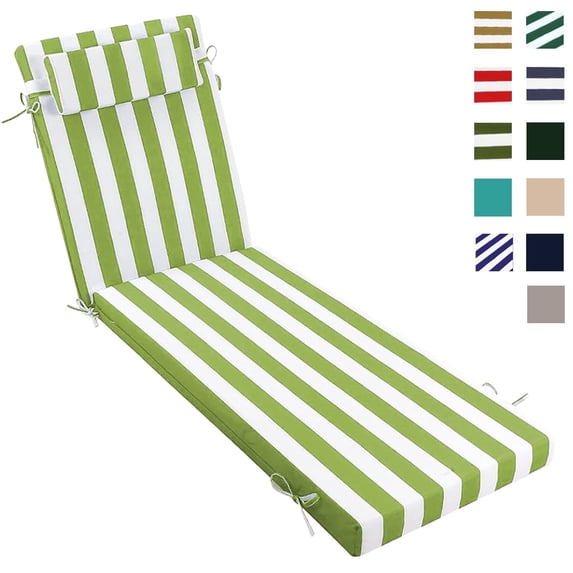 XXLYY Chaise Lounge Cushions Outdoor, Water-Resistant Patio Lounge Chair Cushion with Ties and Pillows, 3'' High-Density Foam Lounge Replacement Cushion for Lawn Pool