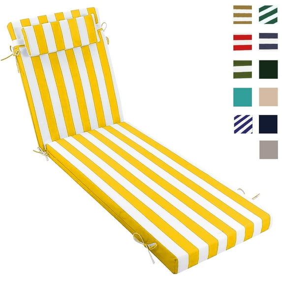 XXLYY Chaise Lounge Cushions Outdoor, Water-Resistant Patio Lounge Chair Cushion with Ties and Pillows, 3'' High-Density Foam Lounge Replacement Cushion for Lawn Pool
