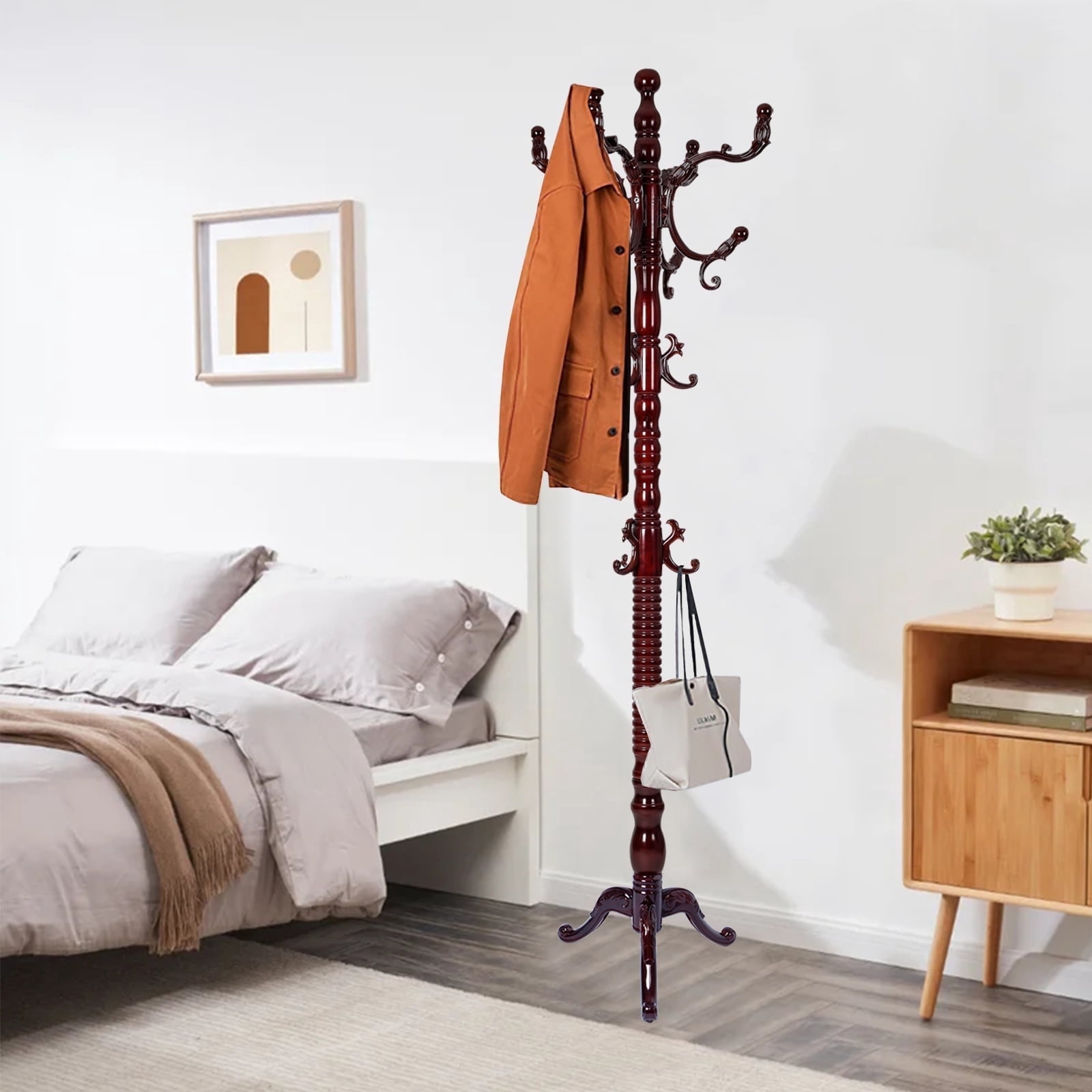 XXLYY Coat Stands For Entryway, Wood Coat Rack Freestanding With 14 ...
