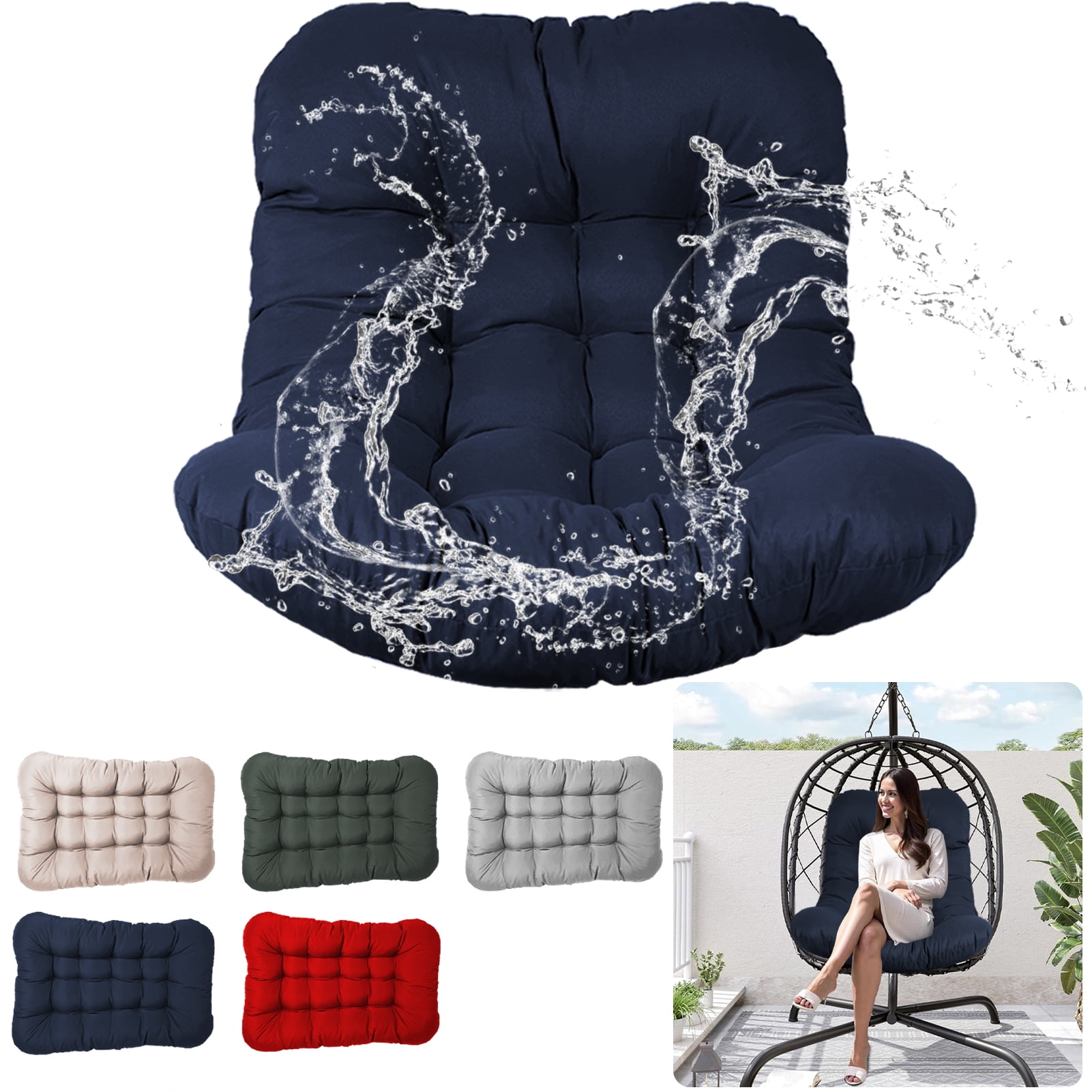 XXLYY Outdoor Egg Chair Cushion Replacement, 7.9”Thick Waterproof Hanging Chair Cushion with Ties for Patio & Porch