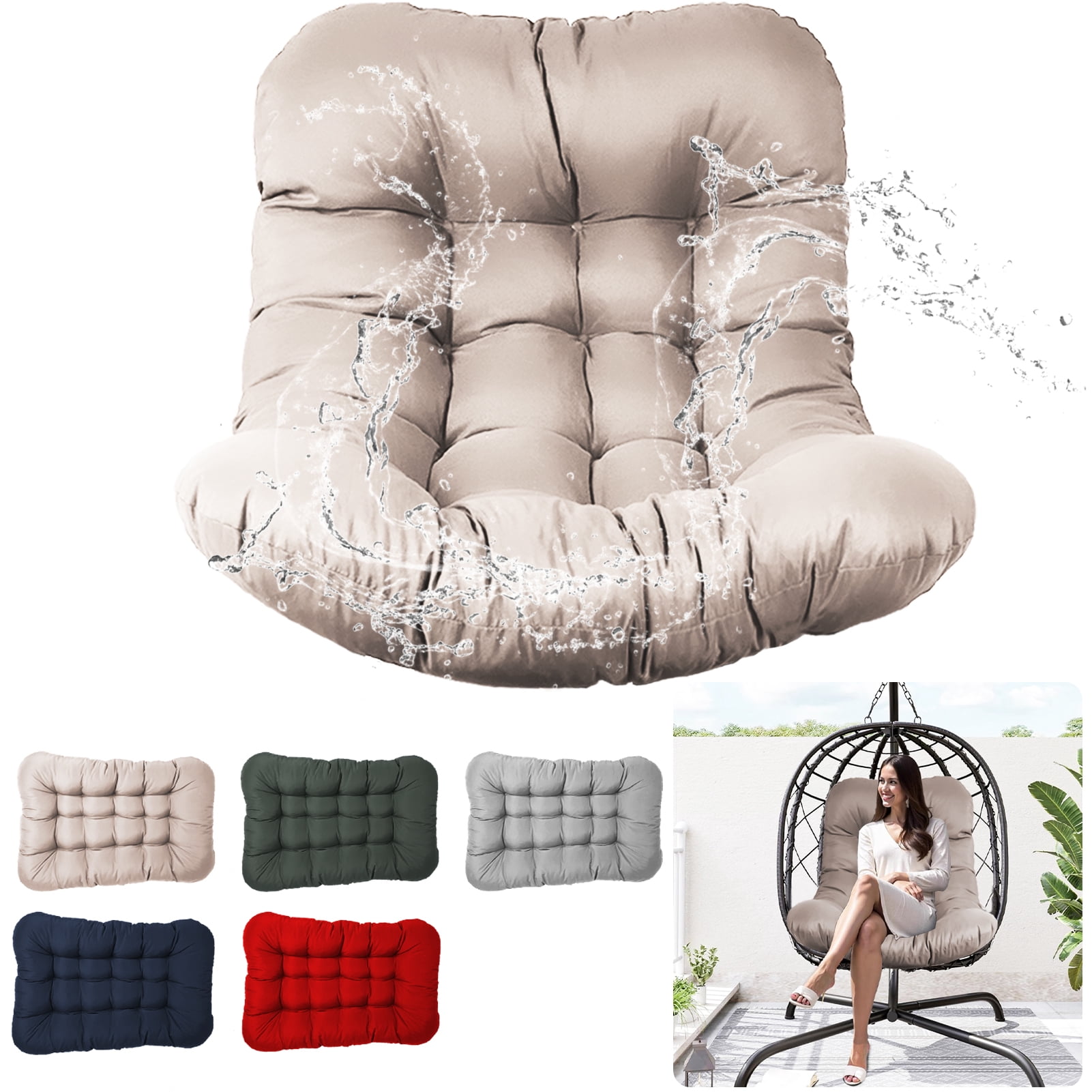 XXLYY Outdoor Egg Chair Cushion Replacement, 7.9”Thick Waterproof Hanging Chair Cushion with Ties for Patio & Porch