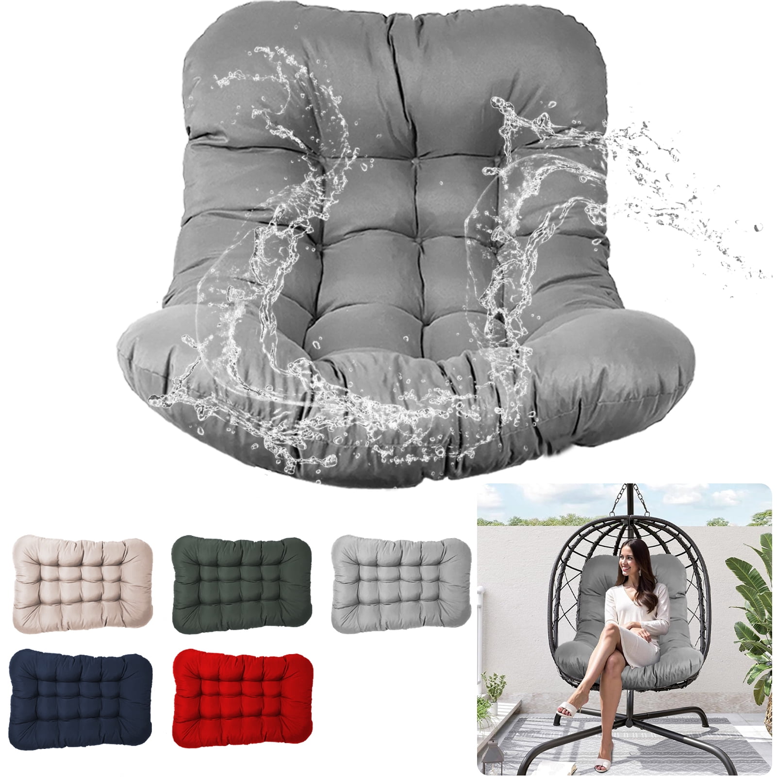 XXLYY Outdoor Egg Chair Cushion Replacement, 7.9”Thick Waterproof Hanging Chair Cushion with Ties for Patio & Porch