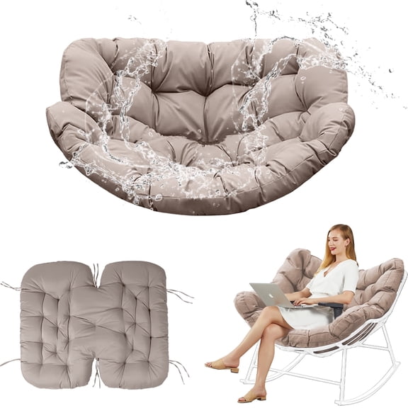 XXLYY Outdoor Rocking Chair Cushions – 6.3" Thick Waterproof Papasan Egg Chair Pad with Ties, Comfortable Round Seat Cushion for Living Room, Patio, Porch, or Balcony