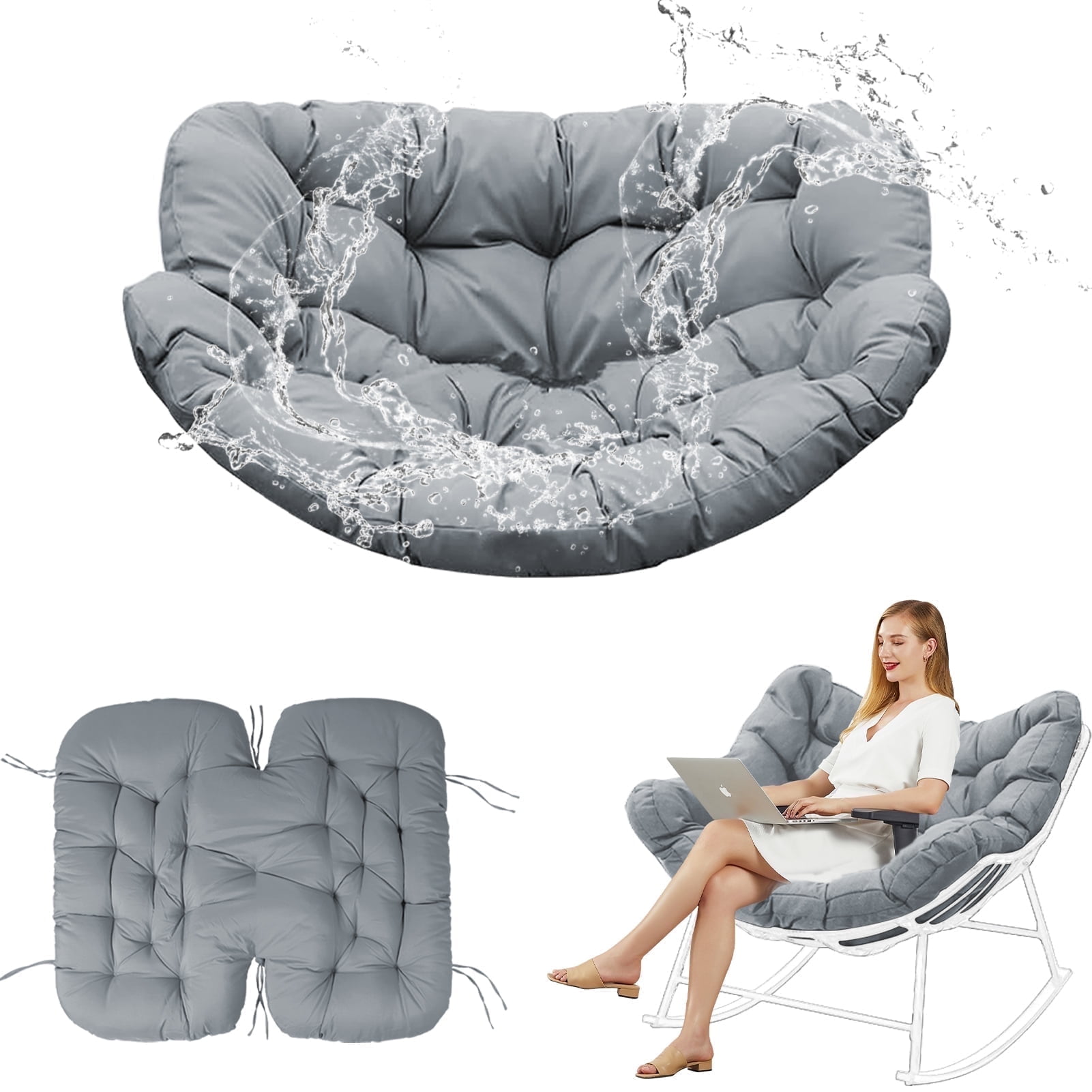 XXLYY Outdoor Rocking Chair Cushions – 6.3" Thick Waterproof Papasan Egg Chair Pad with Ties, Comfortable Round Seat Cushion for Living Room, Patio, Porch, or Balcony