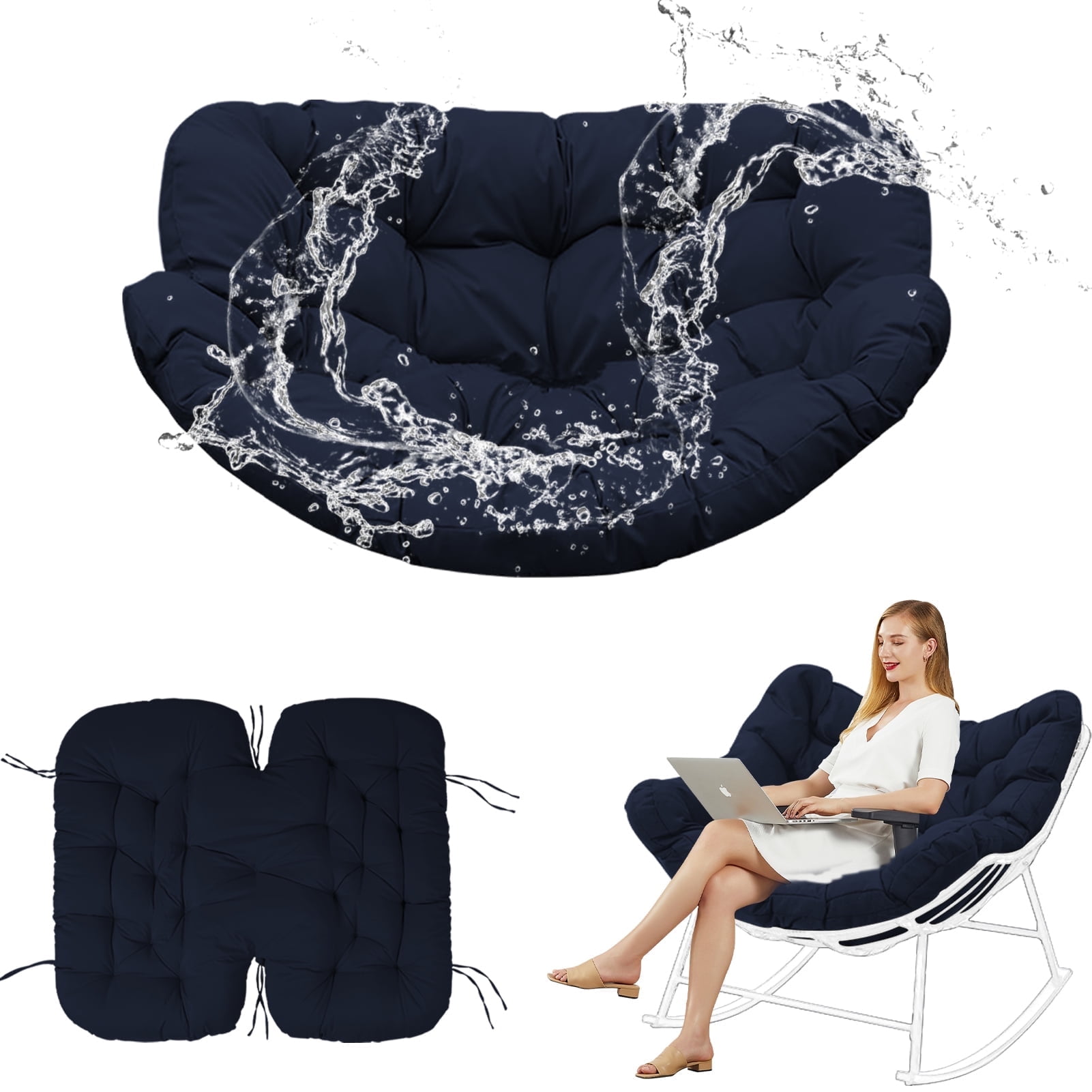 XXLYY Outdoor Rocking Chair Cushions – 6.3" Thick Waterproof Papasan Egg Chair Pad with Ties, Comfortable Round Seat Cushion for Living Room, Patio, Porch, or Balcony
