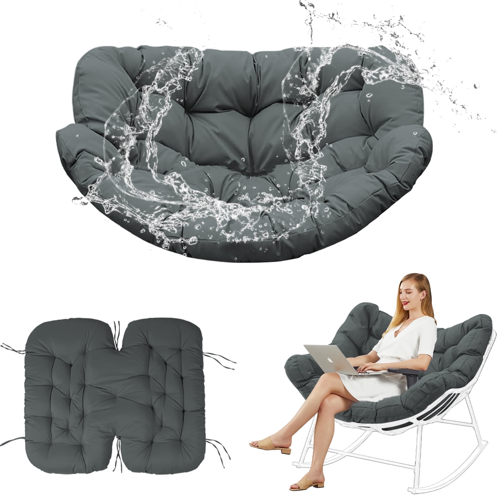 XXLYY Outdoor Rocking Chair Cushions – 6.3" Thick Waterproof Papasan Egg Chair Pad with Ties, Comfortable Round Seat Cushion for Living Room, Patio, Porch, or Balcony